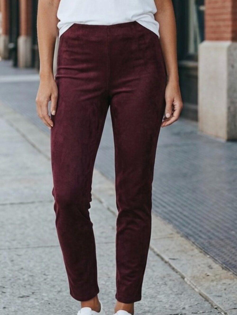 Lysse Faux Suede Dark Plum Purple Stretch Pull On Ankle Pants size M